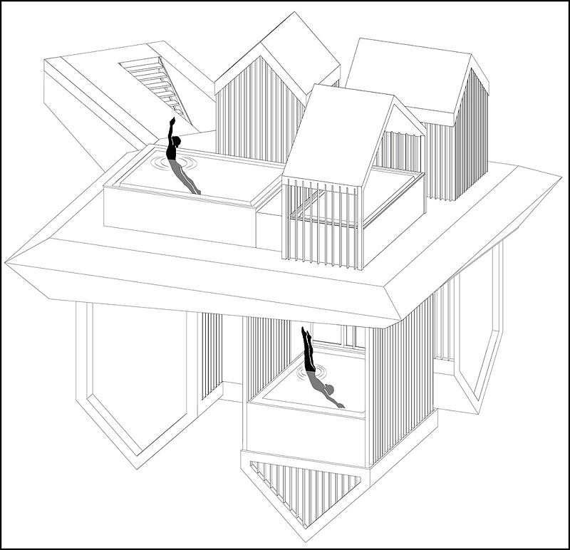 億伽設計│水療設計│洗浴設計│“倒吊”的水療中心：漂浮于天地之間的泳池小屋